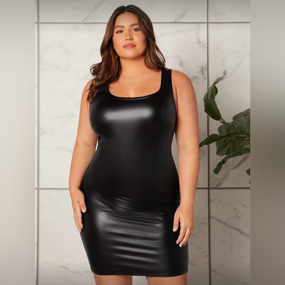 SHEIN Black Faux Leather Sleeveless Mini Dress